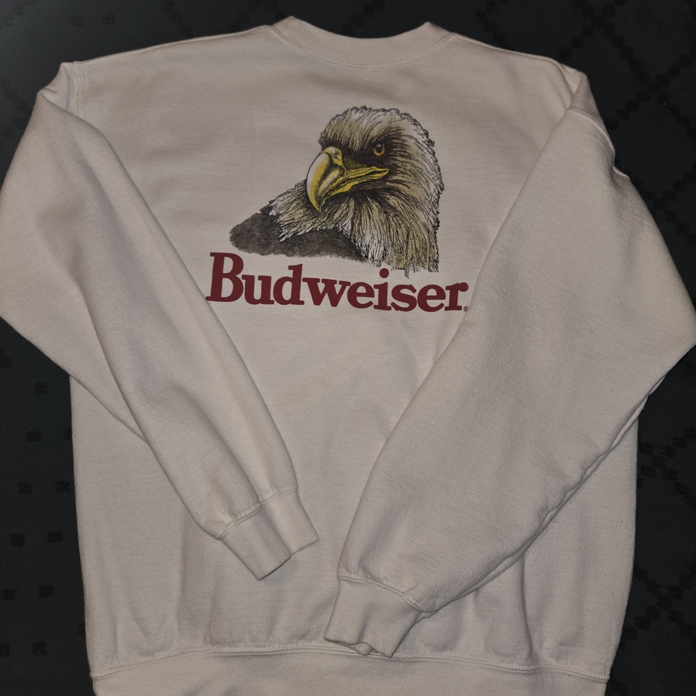 Budweiser White Crew Neck Sweatshirt, Large